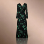 فستان أنيق بأكمام طويلة وياقة على شكل حرف V