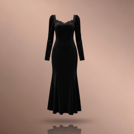 فستان أنيق بياقة قلب وأكمام طويلة